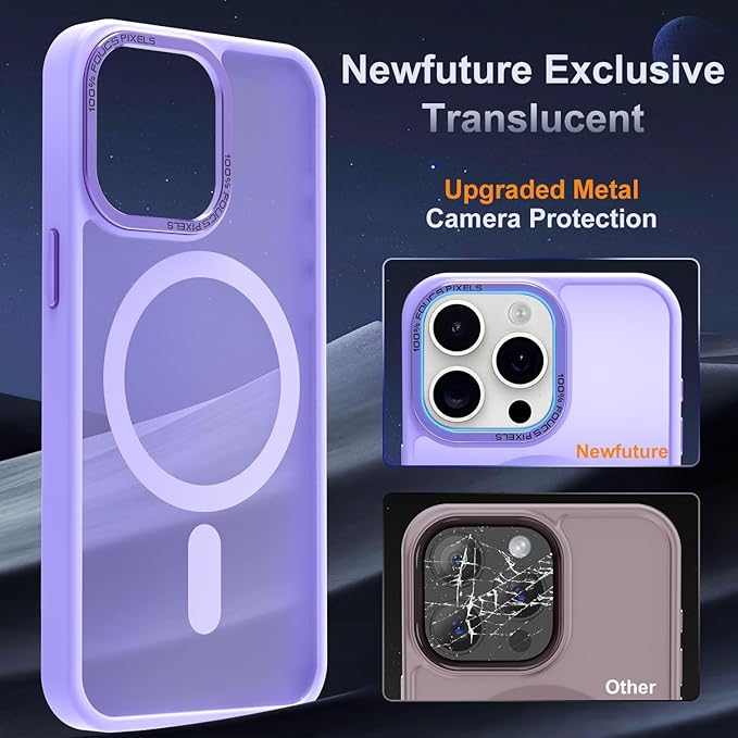 Newfuture Designed for iPhone 14 Pro Max Case with Magnetic [13 FT Military Drop Protection] [Compatible with Magsafe] Slim Translucent Matte Shockproof with Anti-Fingerprint Phone Case, Lilac Purple