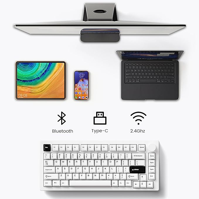 MONSGEEK M1 V5 Aluminum Mechanical Keyboard 75% Quick Release Gaming Keyboard Blcak on White with Knob 8000 mAh RGB Hot-swappable Pre-lubed Cilantro Switch