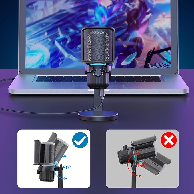 USB Condenser Gaming Microphone, PC Microphone for Streaming, Podcasts, Recording, Desktop Computer Mic with Mute Button & LED Indicator, Volume Control, Headphone Jack