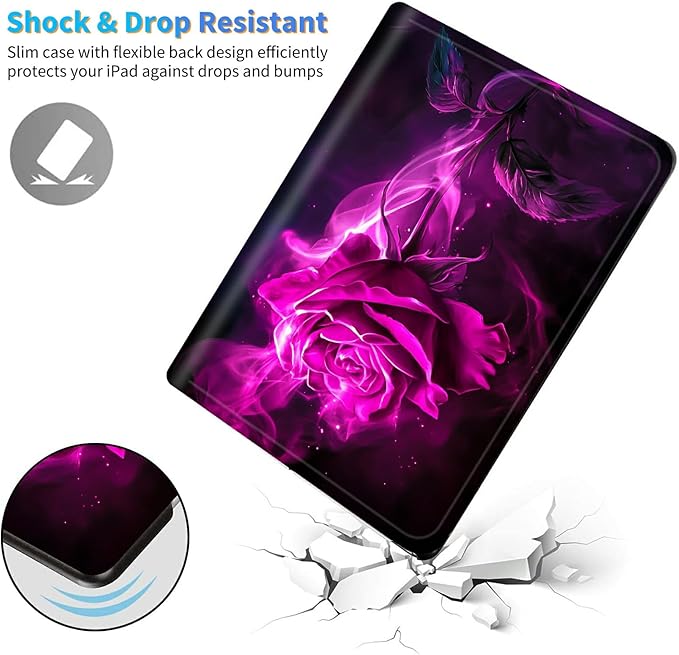 for Amazon Kindle Fire HD 10 (9th/7th/5th Generation, 2019/2017/2015 Release) 10.1" Tablet Case, Slim Kickstand Stand Leather Smart Cover with Auto Wake/Sleep, Rose Red Wolf