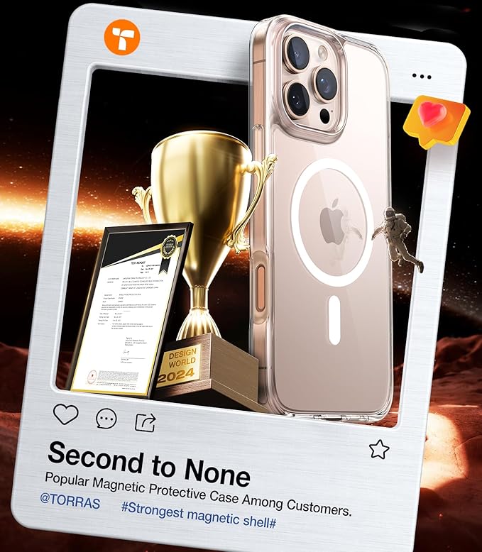 TORRAS Magnetic Shockproof for iPhone 16 Pro Max Case, [4X Military-Grade Protection] [Compatible with MagSafe] Translucent Case for iPhone 16 Pro Max Anti-Scratch Guardian 6.9", Clear