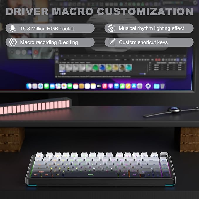 M75 Mechanical Keyboard,75% Gasket Hot Swappable,RGB Backlit,Side Printed PBT Keycaps,2.4Ghz/Bluetooth/USB-C Gaming Keyboards (White and Black)