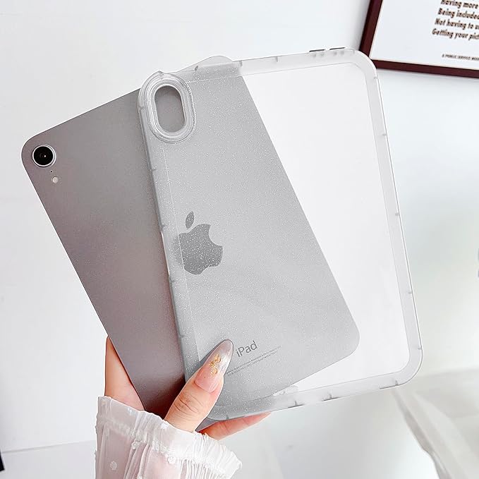 for Apple iPad Air 5th/Air 4th Generation 2022/2020 10.9 inch, Glitter Clear Soft Silicone Flexible TPU Back Shockproof Shell Bling Sparkly Paper Lightweight Thin Protective Cover, White
