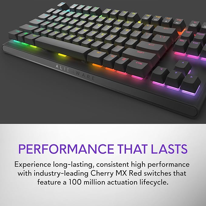 Alienware Tenkeyless Gaming Keyboard - AW420K - Dark Side of The Moon - Wired, Programmable, Cherry MX Red, USB, AlienFX RGB / 16.8 Million Colours