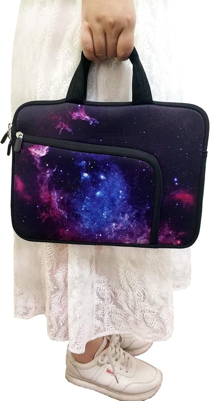 11 11.6 12 12.1 12.5 inches Laptop Sleeve Chromebook Case Ultrabook Case Notebook Sleeve PC Messenger Bag Tablet Case Neoprene Handle Sleeve for Men Women, Two Pockets(Purple Galaxy 1)