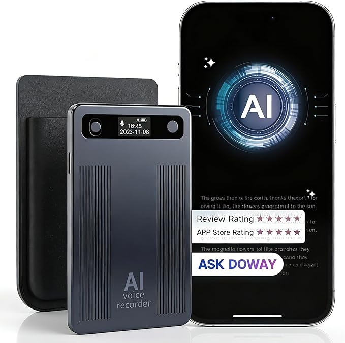 AI Voice Recorder, Transcribe & Summarize with AI, App Control, Supports 120+ Languages for Lectures, 64GB Memory, Audio Recorder for Lectures, Meetings, Calls,Blue