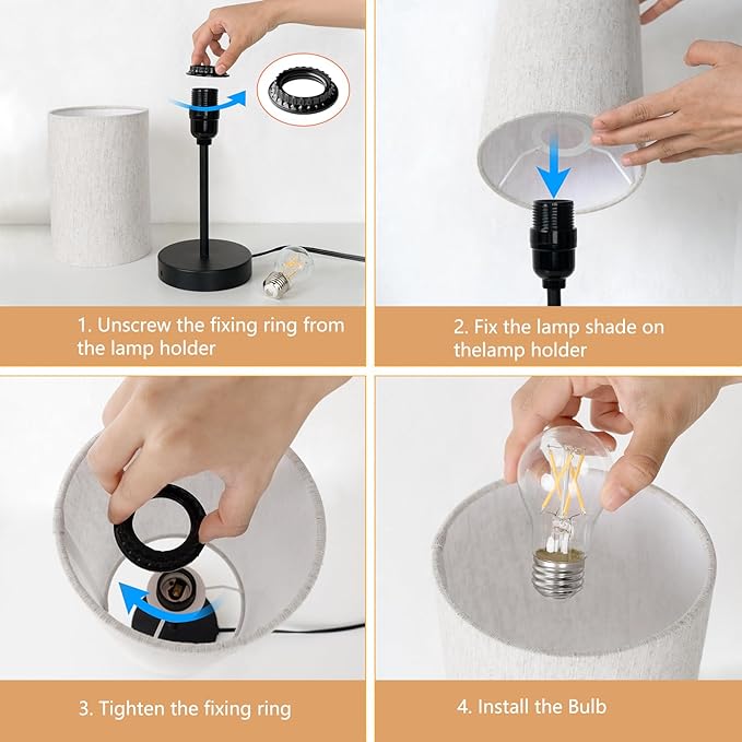 RISLG 2 Pack Small Table Lamps for Bedroom, Bedside Lamps for Nightstand with Wire Switch, Minimalist Modern Desk Lamps with Linen Fabric Shade for Kids Room Living Room Office Dorm, Bulb Included