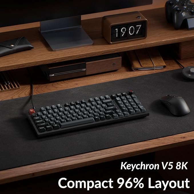 Keychron V5 8K 96% Compact Mechanical Keyboard, 8000 Hz Polling Rate Hot-Swappable QMK Programmable Wired Keyboard with Numpad & Knob, RGB Backlit, Ergonomic for Mac Windows Linux-Linear Red Switch