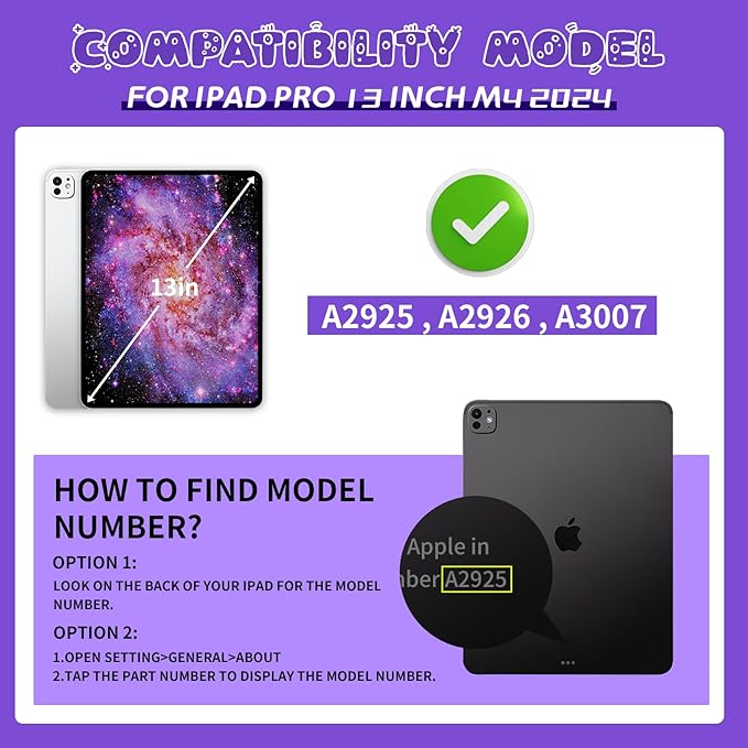 for iPad Pro 13 inch Case M4 with Pencil Holder, Anti-Slip Handle Stand, Super Protection Kids Proof Cute EVA Cover for iPad Pro 13" 2024, Purple