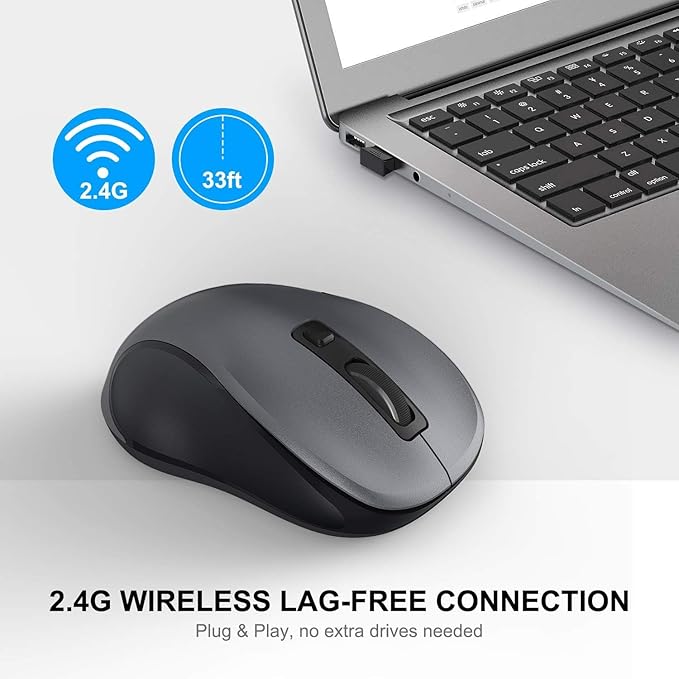 WisFox 2.4G Wireless Mouse for Laptop, Ergonomic Computer Mouse with USB Receiver and Type-C Adapter, 3 Adjustable Levels DPI, 6 Button Cordless Wireless Mice (Grey, 10 Pack)