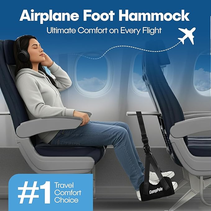 2 Pack Airplane Foot Hammock, No-Collapse Foot Hammock for Plane Travel, Thickened Bamboo Airplane Foot Rest, Adjustable Footrest for Office, Long Flight