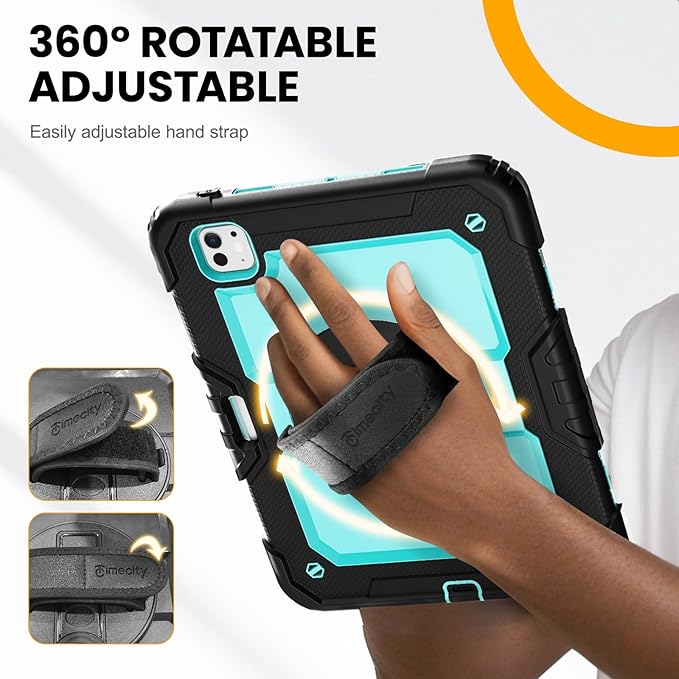 timecity Case for iPad Pro 11 Inch M5 2025 / M4 2024, 360° Rotating Stand, Pencil Holder & Wireless Charging, Shockproof with Screen Protector & Shoulder Strap -for Designers & Professionals,Blue
