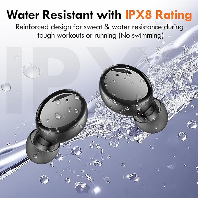 Lanteso Wireless Earbuds, Bluetooth Ear Buds with Mics Clear Call Touch Control IPX5 Waterproof in Ear Headphones with Bass Sound for iPhone Android,Workout-Glossy Black