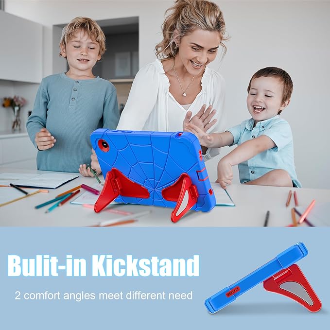AKABEILA Compatible with Samsung Galaxy Tab A11 2025 8.7 inch Tablet Case，Lightweight Shockproof Rugged Protective Cover with Kickstand for Kids Children Boys Babies Blue Red