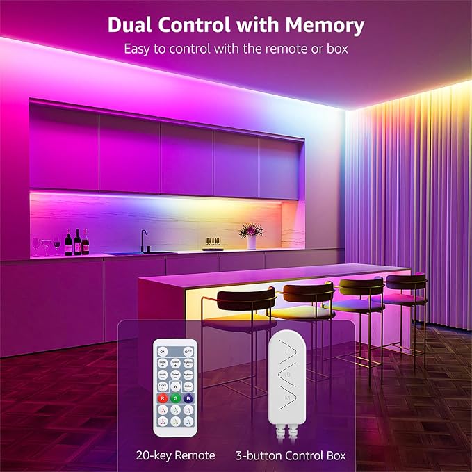 Lepro LED Strip Lights, 65.6ft Music Sync MagicColor Dreamcolor Light Strip with Remote, Christmas Gifts for Men & Women, 5050 RGB Lights for Bedroom, Home, Gaming Room, Party, Wall Decorations