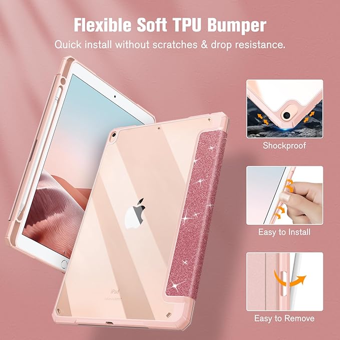 Fintie Hybrid Slim Case for iPad Air 3rd Generation 10.5" 2019 / iPad Pro 10.5 Inch 2017 - [Built-in Pencil Holder] Shockproof Cover with Clear Transparent Back Shell (Glittering Rose Gold)