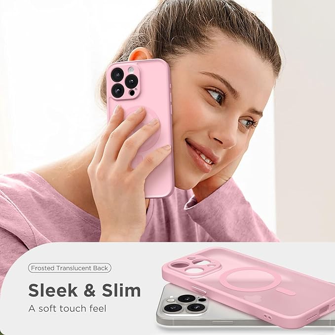 CAPRARO Magnetic for iPhone 13 Pro Case, [Compatible with MagSafe] [Full Camera Protection] Shockproof Protective Slim Translucent Matte Phone Case for iPhone 13 Pro 6.1'', Peach Pink