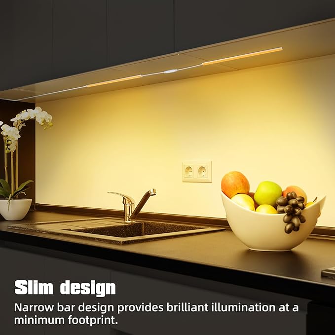JUSJUBR Under Cabinet Lights Plug-in, 4 Pack x 12inch Warm White 3000K LED Under Cabinet Lighting, Dimmable Under Counter Lights with Memory Function, LED Light Bars for Kitchen Pantry Desk