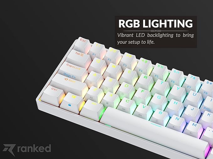 Ranked S60 Supernova 60% Form Factor | Hot Swappable Mechanical Gaming Keyboard | 61 Keys Multi Color RGB LED Backlit for PC/Mac Gamer (White, Gateron Optical Red)