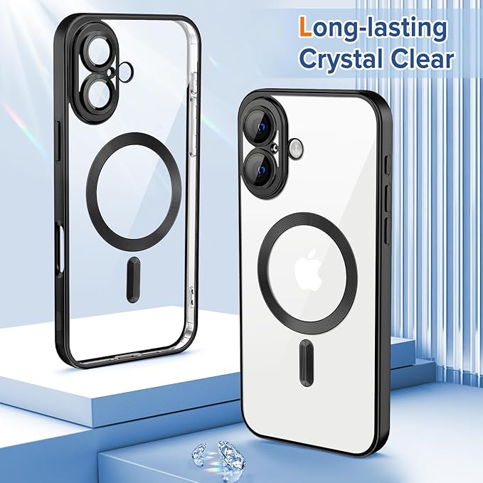 Hython Magnetic Clear for iPhone 17 Case with Camera Lens Protector [Compatible with MagSafe] Luxury Plating Edge Slim Soft TPU Cover Protective Phone Case for iPhone 17 6.3", Matte Black
