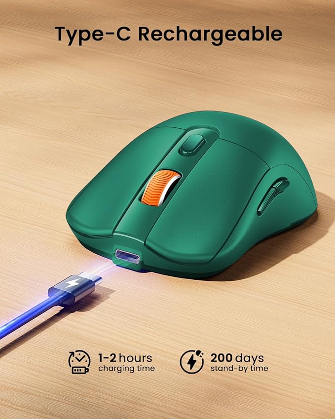 ProtoArc Bluetooth Wireless Mouse, USB C Mouse, EM15 Rechargeable Compact Portable Type C Wireless Mice for Laptop, Tablet, PC, Windows-Green