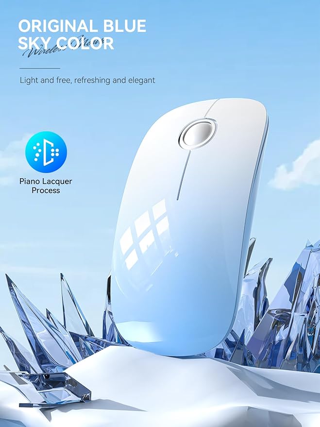 RAPIQUE Bluetooth Wireless Mouse - (BT5.1+USB) Dual Connectivity, Quiet Click, Low Power, and 1600 DPI, Portable Cordless Mouse for Laptop, MacBook Pro/Air, iPad (Gradient Sky Blue)