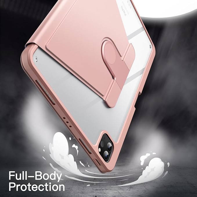 JETech Rotating Case for iPad Pro 11-Inch 2022/2021(4th/3rd gen) with Pencil Holder, 360 Degree Rotation Protective Stand Cover Clear Back, Auto Wake/Sleep (Rose Gold)