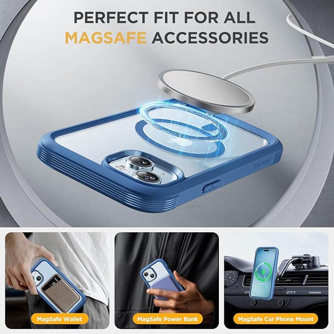 Miracase Glass Series Designed for iPhone 14 Plus Case 6.7 inch, 2023 Upgrade Full-Body Magnetic Clear Case with Built-in 9H Tempered Glass Screen Protector,Compatible with MagSafe, Capri Blue
