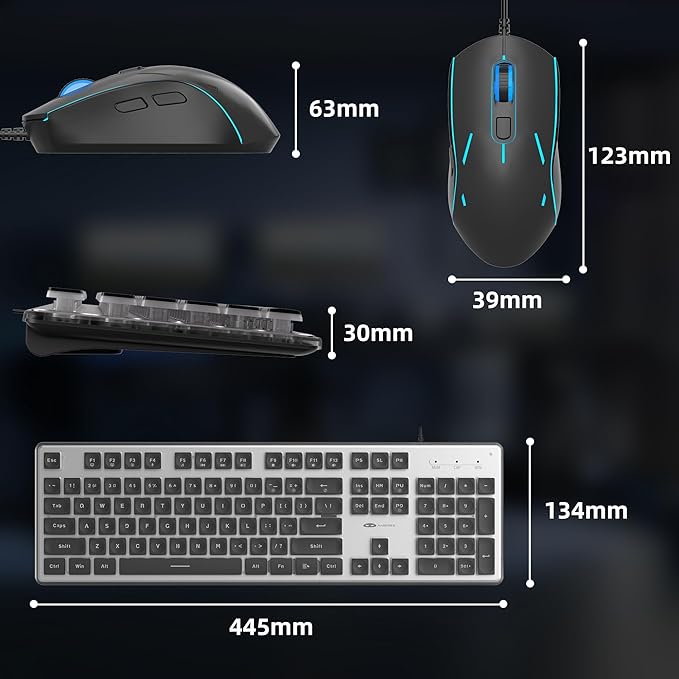 Camiysn Gaming Creamy Keyboard and Mouse, Black 104 Keys RGB and 6 Speed RGB Mouse Combo, Pudding Keycaps Silent Computer Keyboard for Computer/PC/Laptop/Mac/Windows/Office