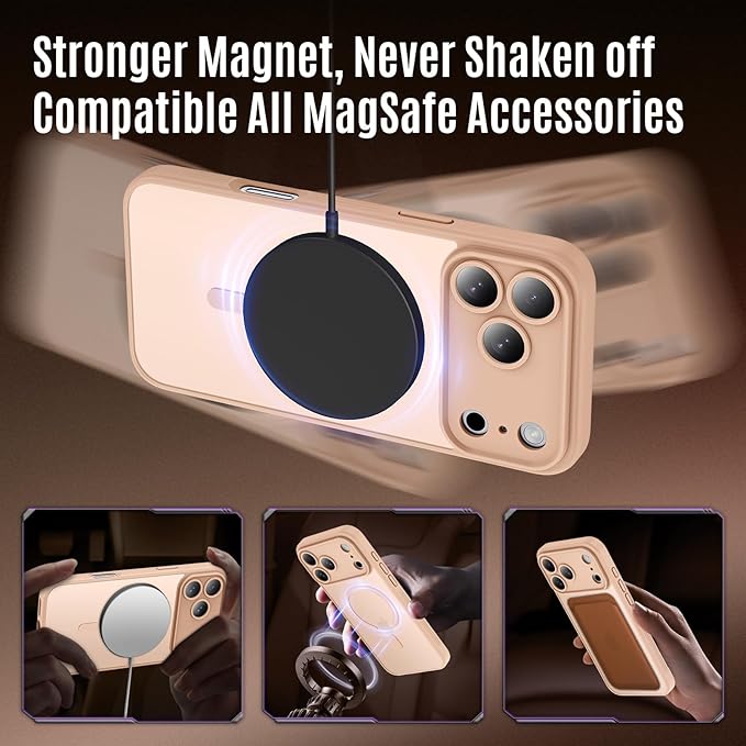 Symcele Designed for iPhone 17 Pro Max Case, Compatible with MagSafe, [Camera Protection] [15FT Military Drop Protection] Shockproof Translucent Matte Anti-Slip Phone Case, 6.9", Light Brown