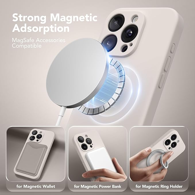 Magnetic for iPhone 13 Pro Case, Compatible with MagSafe, [Full Camera Protection][Screen Protector] Silicone Shockproof Protective Phone Case for iPhone 13 Pro 6.1", Stone