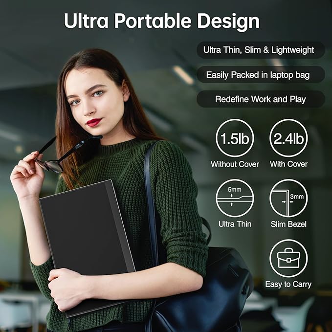 cocopar Portable Monitor 15.6 Inch 1080P FHD 60Hz 85% sRGB Travel Monitor with Speaker HDMI USB-C Second Screen for Laptop MacBook Surface PC Xbox PS4/5, VESA Mountable, with Full Cover Stand