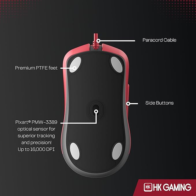 HK GAMING Mira XM1 Ultra Lightweight Gaming Mouse | 58 Grams | max 16000 cpi | 1kHz USB Wired | 6 Buttons | Anti Slip Grips (Monza)