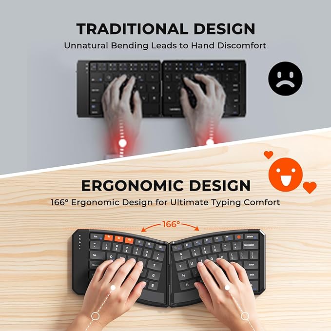 MEETION Foldable Bluetooth Keyboard, Compact Portable Keyboard for Business Travel, Ultra-Thin Folding Wireless Keyboards for iOS Android Windows Mac Tablet PC