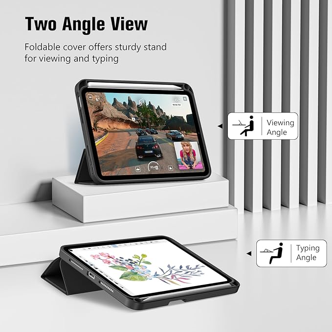 ProCase for iPad mini 7 A17 Pro 2024/iPad Mini 6 2021 8.3 Inch iPad mini 7th/6th Gen Case with Pencil Holder, Trifold Stand Smart Folio with Soft TPU Back Cover for iPad mini 8.3" 7th/6th Gen -Black