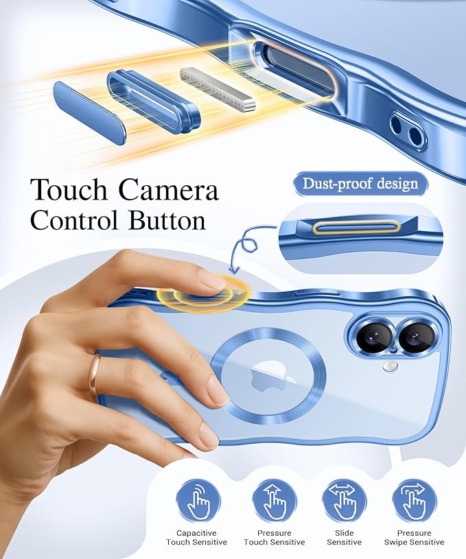 GVIEWIN for iPhone 17 Case Compatible with MagSafe, Upgraded [Full Camera Protection][Cute Wave Frame][Military Grade Protection] Electroplated Hard Phone Cover for Women Girl, Clear/Light Blue