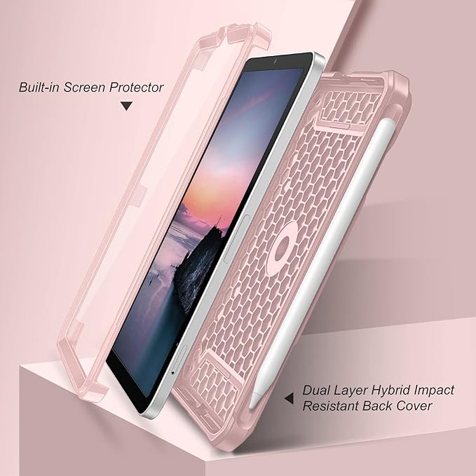 Fintie Case for iPad Mini 7 (A17 Pro, 7th Generation) 2024 / iPad Mini 6 (6th Gen) 8.3 Inch, [Tuatara Magic Ring] 360 Degree Rotating Shockproof Rugged Cover with Screen Protector, Rose Gold