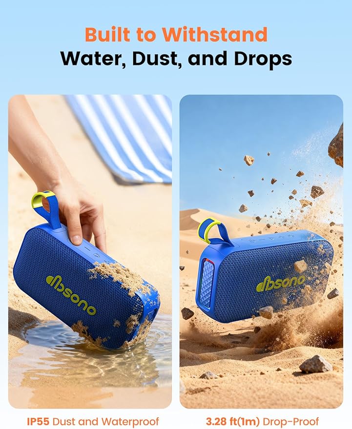 Bluetooth Speaker Stereo 20W Loud Sound: 30H Playtime, IPX5 Water Resistant, Portable Wireless Speakers, Powerful Bass, Lightshow, Birthday Gifts for Men/Adults/Teens, Beach Vacation Essentials, Blue