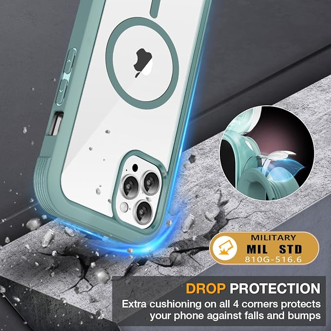 Miracase for iPhone 13 Pro Case 6.1",Full-Body Protection,Clear Bumper Case with Built-in 9H Tempered Glass Screen Protector,Military-Grade Drop Protection Outdoor Phone Case for iPhone 13 Pro,Teal