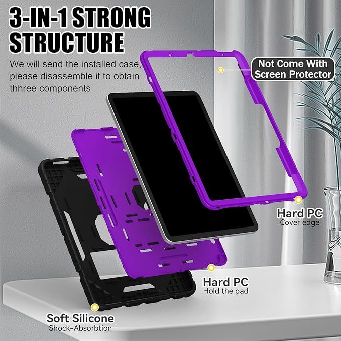 Grifobes Case for iPad Air 11-inch (M4/M3/M2) 2026/2025/2024, for iPad Air 5th/4th Generation 2022/2020 10.9", Heavy Duty Rugged Cover with Stand/Pencil Holder for i Pad Air 5 4 Gen(Black+Purple)