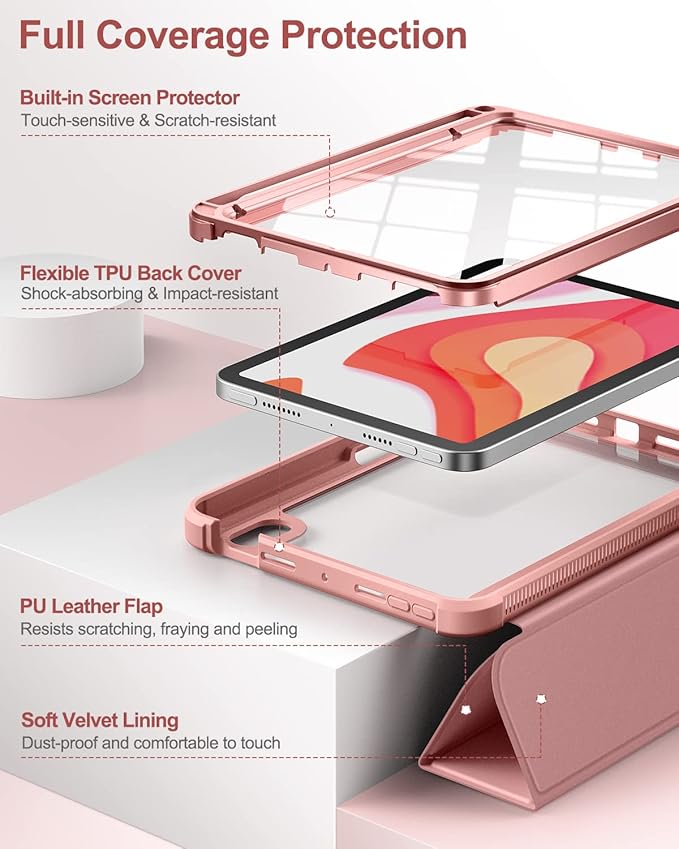 Case for iPad mini 7 (A17 Pro) 2024 & iPad mini 6 2021 Case, [Built-in Screen Protector][Auto Sleep/Wake][Pencil Holder] iPad mini 6th Generation 8.3-inch Soft Leather Flip Cover with Stand, Pink
