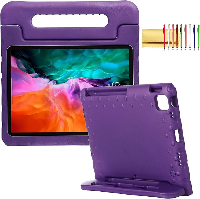 Kids Case for iPad Pro 11-inch 4th/3rd/2nd Gen 2020-2022, Techcircle [Support Pencil Charging] Handle Stand Lightweight EVA Foam Bumper Protective Child Friendly Drop Proof Cover, Purple
