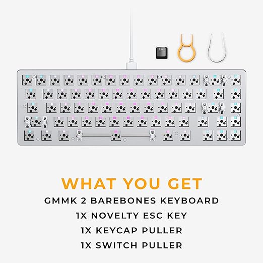 GLORIOUS Gaming GMMK 2 Compact 65% Barebones (Frame Only) - Mechanical Gaming Keyboard Frame, Compact TKL Size (65%), Aluminium, Customisable, Per Key RGB, American QWERTY Layout - White