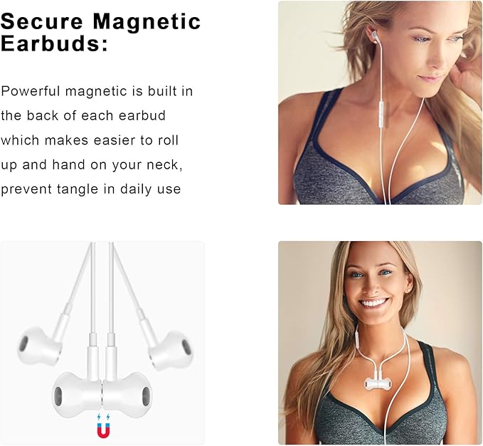 USB C Headphones Wired Type C Earphones for Samsung/Galaxy S26 S25 S24 Plus S23 S22 S21 S20 Ultra Magnetic Corded Earbuds for iPhone 15 Pro Max 16 16e 17 17e Air for Apple/Android Ear Buds White