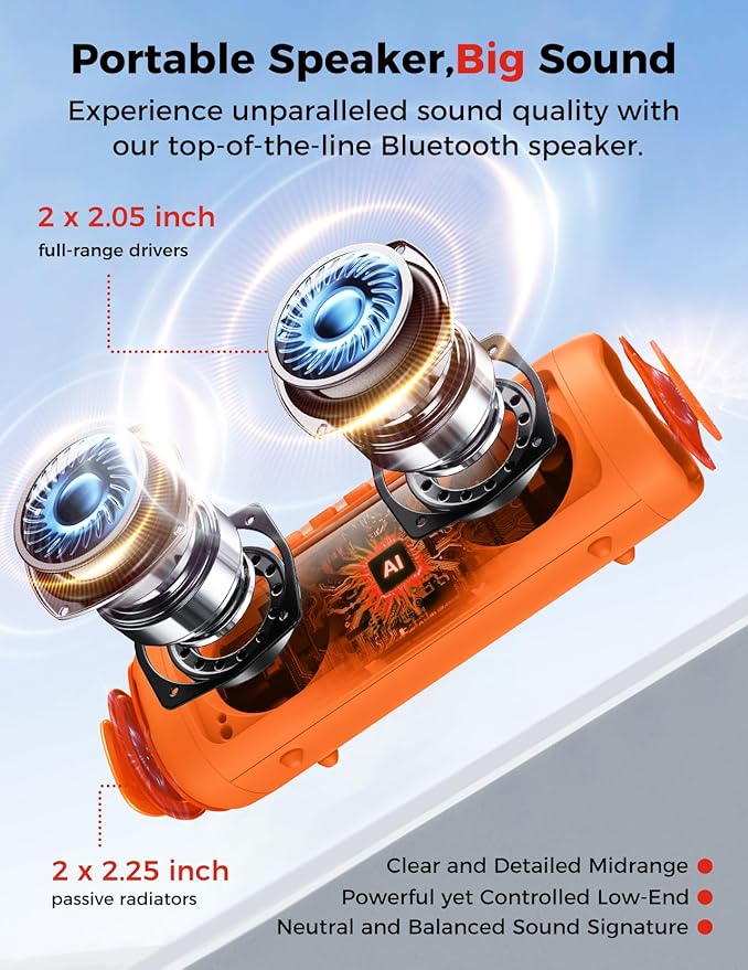 BolaButty Bluetooth Speaker Portable Wireless, IPX5 Waterproof, Up to 20H Playtime, TWS Pairing, BT5.3, for Home/Party/Outdoor/Camping/Beach Essentials, Birthday Gift (Orange)