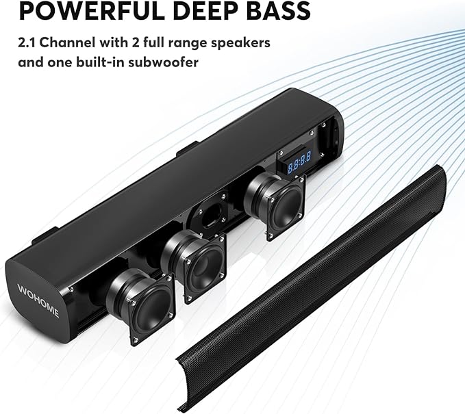 2.1ch Small Sound Bars for TV with 6 Levels Voice Enhancement, Built-in Subwoofer, 16 Inches Bluetooth 5.3 Soundbar Speakers with Optical/AUX/USB Connection, S100