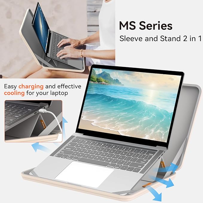 Smatree MS70 Hard EVA Protective Sleeve with Stand Compatible for 14 inch HP Fortis G11 Chromebook, 14 inch HP Fortis G10 Chromebook Laptop, Waterproof and Anti-Shock Bag,White