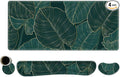 ToLuLu Extended Gaming Mouse Pad, Memory Foam Ergonomic Keyboard Mouse Wrist Rest Support Set, Large Desk Mat with Stitched Edges, Non-Slip Base Mousepad for Home Office Game, Green Golden Leaves