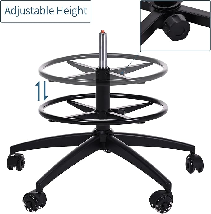 Frassie 17.7 inch Metal Chrome Office Stool Foot Rest Ring, Black Studio Drafting Chair Footrest Ring (Black)