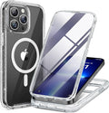 Miracase Magnetic for iPhone 13 Pro Max Case 6.7 inch, (Compatible with MagSafe) Upgrade Full-Body Clear Phone Bumper Case with Built-in 9H Tempered Glass Screen Protector, Magnetic Glitter Clear